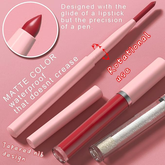 3-in-1Light Nude Brown Matte Lip Stain Kit | Waterproof Lip Liner + Hydrating Matte Lip Gloss + Nourishing Lip Oil | Long Lasting Plumping to Create Perfect Lip Makeup.05#