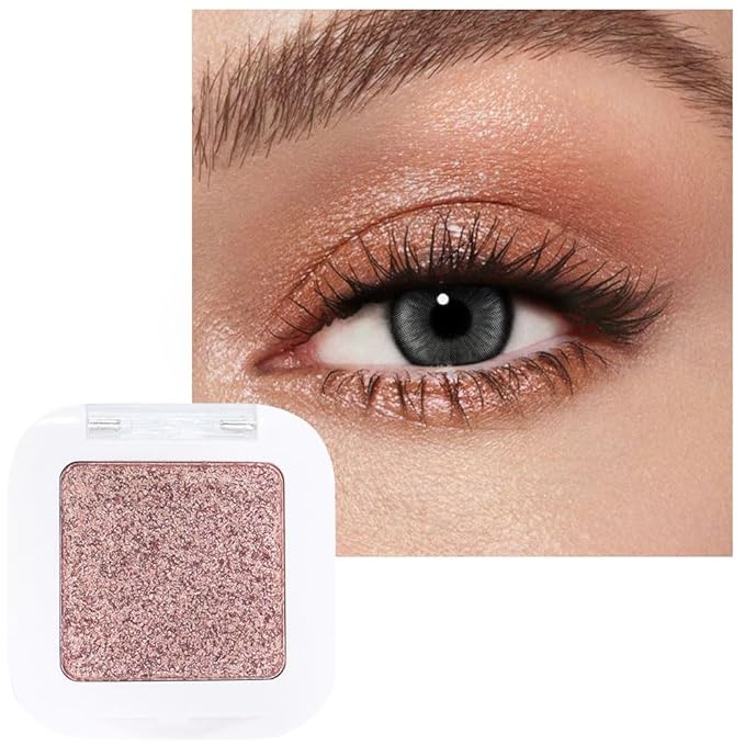 evpct Rose Gold Single Eyeshadow Palette Makeup for Older Women, Amber Rush Brown Shimmer Glitter Sparkly Cream Eye Shadow Palette Brightener Makeup for Older Women, High Pigment Monochrome Eyeshadow