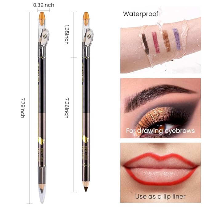 12 Pcs Double Head Rich Vibrant Colors Lip Liner Pencils Eye Liner Sticks Set with Sharpener for Daily Makeup,Easy to Apply & Remove,Waterproof (A)