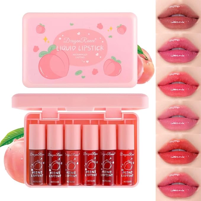 6Colors Peach Lip Tint Stain Set,Water Lip Tint Gloss