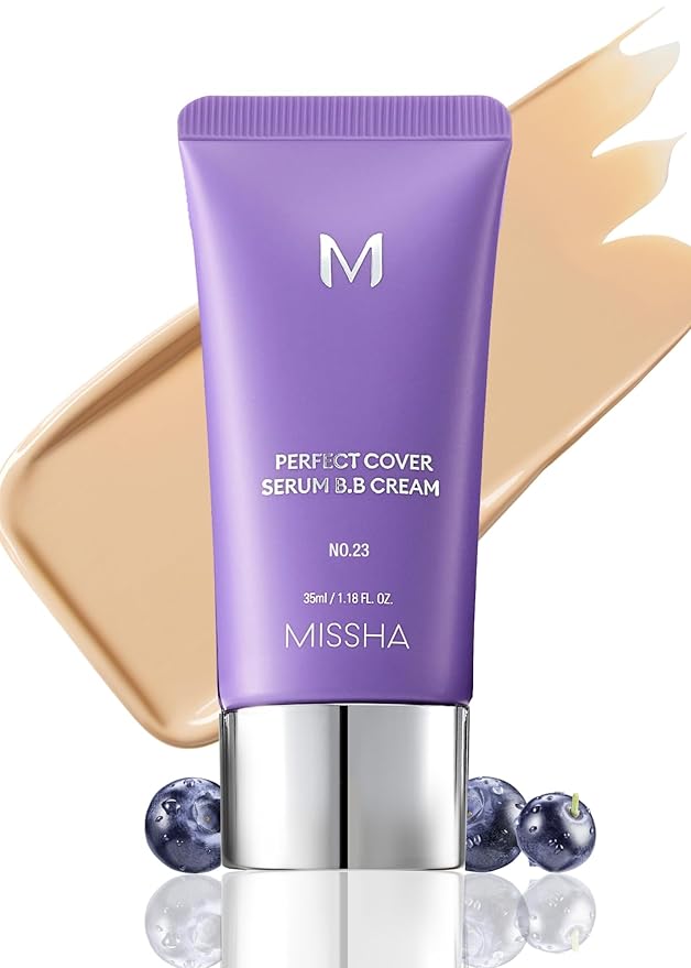 MISSHA M PERFECT COVER SERUM BB CREAM No.23 Natural Beige-Light/Medium with Cool/Neutral Undertone, Skin Tint, Tinted Moisturizer, Skin Care Foundation Makeup,Superfood Complex,Glass Skin, 1.18 Fl oz