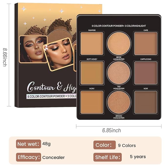 Professional Light Medium Brown Contour Highlight Palette,Multiple Full
