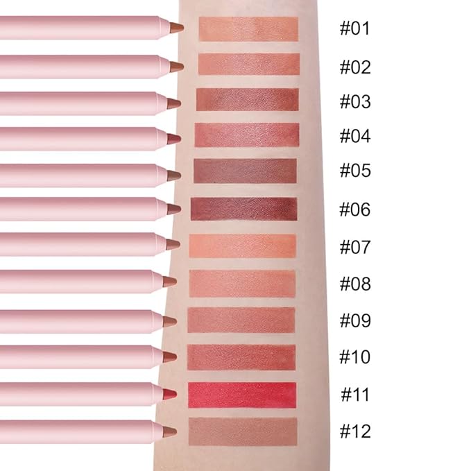 12 Colors lip liner pencils, Modern Classic Lip Liner, Lip Liner Pigmented Vegan Matte, Lasting Finish Lip Liner, Luxurious Creamy Long Lasting Lip Liner, Prevents Feathering and Fading, (11)
