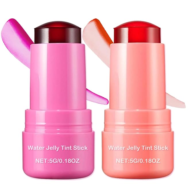 Cooling Water Jelly Tint/Blush,Burst Spritz (Poppy Pink+Coral) Multi-Use Lip