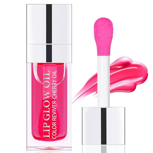 Hydrating Lip Glow Oil, Moisturizing Lip Plumper Gloss, No-Sticky Transparent Plumping Lip Gloss Tinted Lip Balm for Lip Care and Dry Lips (Cherry)
