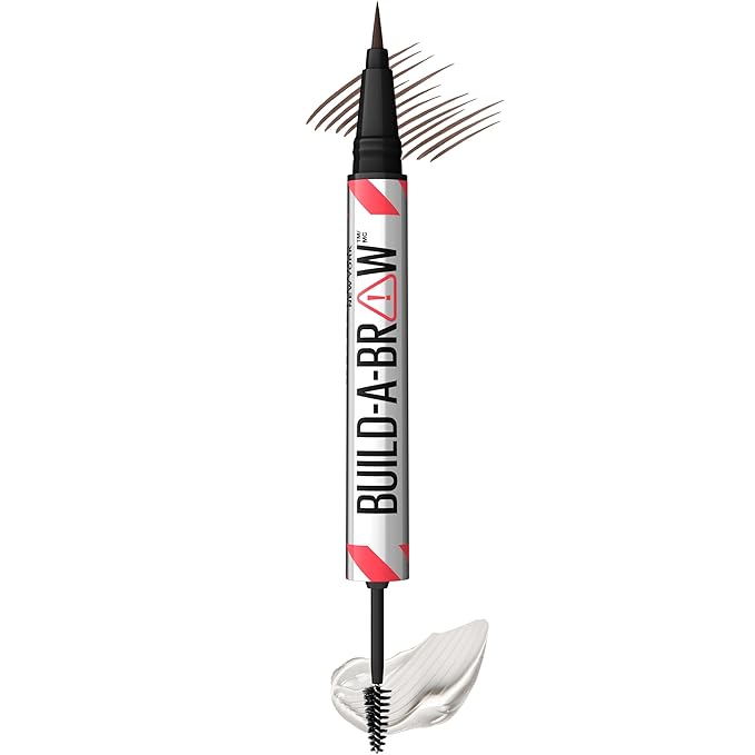 Maybelline Build-A-Brow 2-in-1 Brow Pen and Sealing Eyebrow Gel, Eyebrow Makeup for Real-Looking, Fuller Brows, Deep Brown, 1 Count