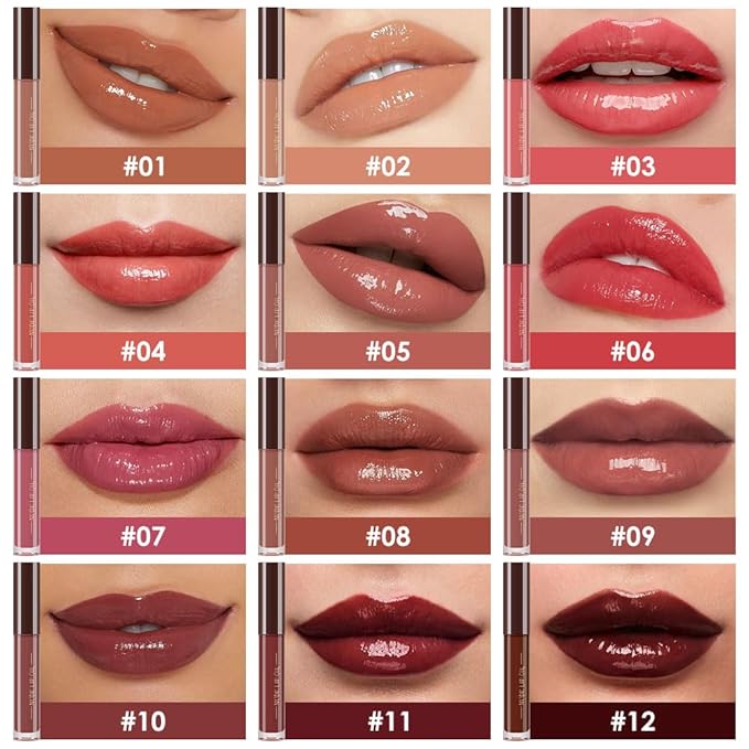 Hydrating Lip Glow Oil, Plumping Lip Oil, Tinted Lip Plumper Gloss,Younger-Looking Lips | Nourishing Long Lasting Non-Sticky Hydrating & Smoothing Lip Treatment Cruelty Free 12#