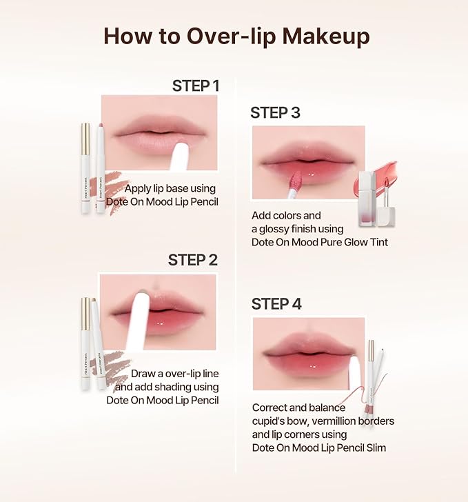 Heart Percent Dote On Mood Lip Pencil, Long-Lasting Creamy Lip Crayon Smooth Color Liner Retractable Lipstick Pencil 0.8g, #10. Clean Beige