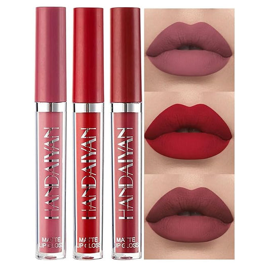 BestLand 3Pcs Matte Liquid Lip Gloss Set - 24H Transfer-Proof, Moisturizing & Non-Sticky I Mauve Pink, Classic Red, Deep Burgundy I Vegan + Cruelty-Free for Daily & Party