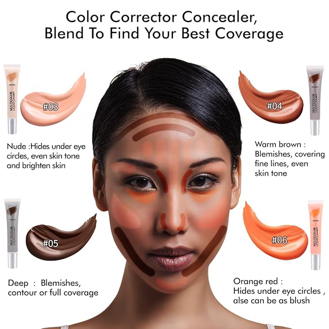 Liquid Concealer Makeup 4Pcs,Corrector Foundation for Black Women 0.67 oz