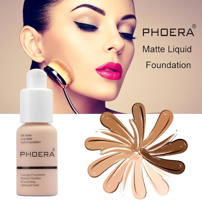 PHOERA Foundation, Long-Lasting Waterproof Oil Full Coverage Flawless 1pcs-111# Chestnut)