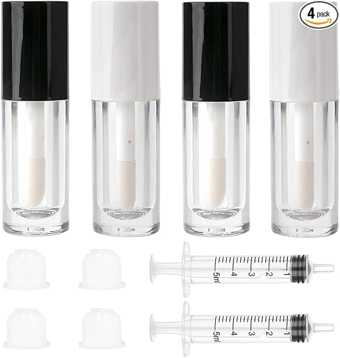 Qeuly 4 Pack Lip Gloss Tubes, 6ml Empty Lip Gloss Tubes with Wand, Clear Plastic Lip Gloss Containers for Skin Care Oil DIY Makeup Lipgloss Making Kit (D25xH86mm)