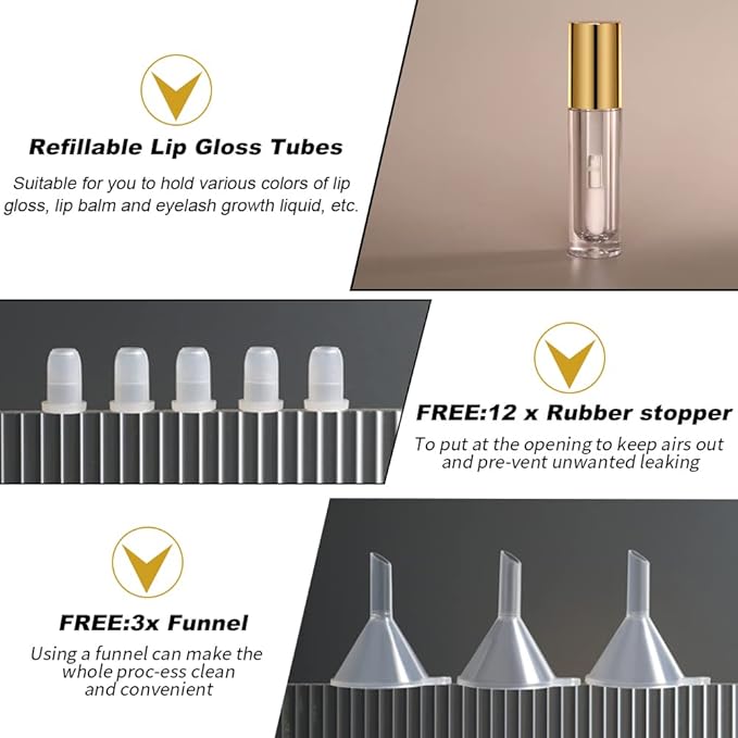 YITOU 12PCS Lip Glaze Bottle Empty 5ml, Transparent Glaze