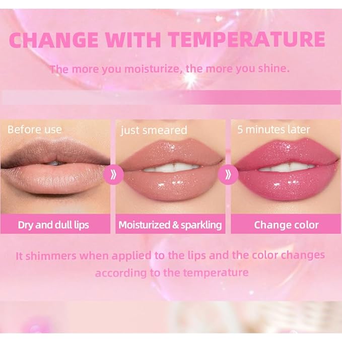Hydrating Lip Gloss Transparent Lip Care,Magic Color Changing Moisturizing Lip Glow Oil Plumping Glimmer Glow Lipstick, Long Lasting Non-sticky Fresh Texture Lip Oil(Q2394-1#Change Color)
