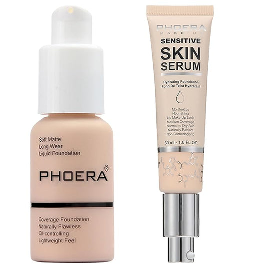 PHOERA Foundation Full Coverage,and Medium Coverage 2024 New Flawless Complexion(101+N01/Porcelain+Porcelain)