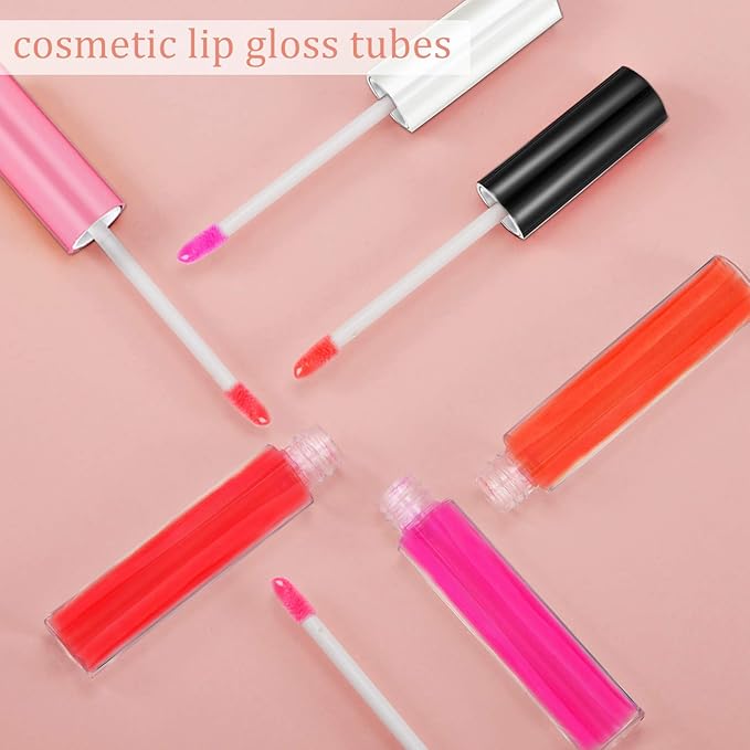 30 Piece Lip Gloss Tube 10 ml Empty Refillable Lip Balm Bottle Clear Plastic Gloss Container Reusable Lipstick Bottle with Rubber Insert for Lipstick(Pink, Black, White)
