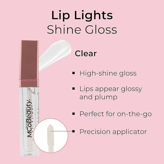 MCoBeauty LipLights Shine Gloss, Clear, Gloss for Irresistible Lips, Vegan, Cruelty Free Cosmetics