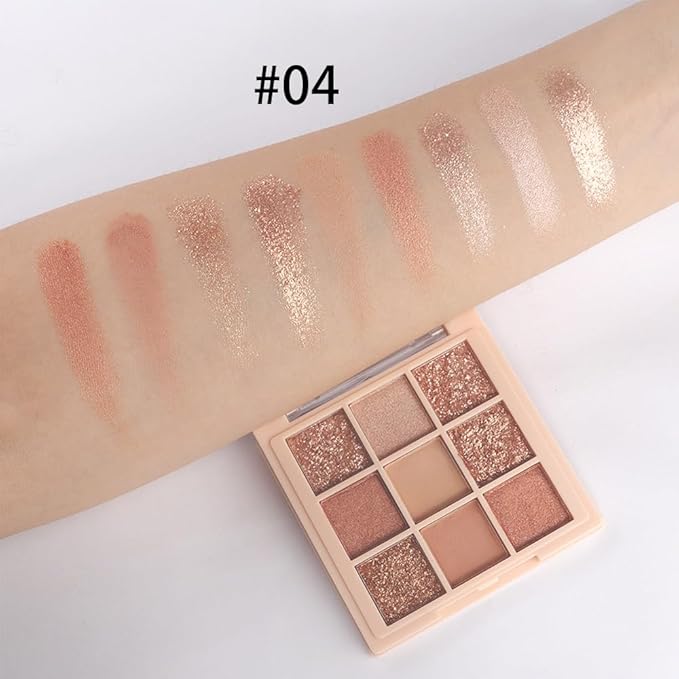 9Colors Champagne Rose Gold Eye Shadow Palette Makeup,Highly Pigmented Shimmer Pink Eyeshadow Palette Nude Glitter Sparkly Eye Shadows Long Lasting Waterproof Blendable Naturing-Looking