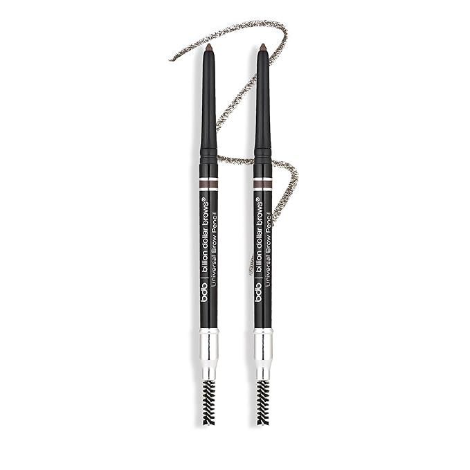 Billion Dollar Brows Universal Eyebrow Pencil – Dual-Ended Design with Precision Tip & Spoolie, Natural Finish, Waterproof, Easy to Use, Vegan & Cruelty-Free for Perfectly Defined Brows - 2 Pack