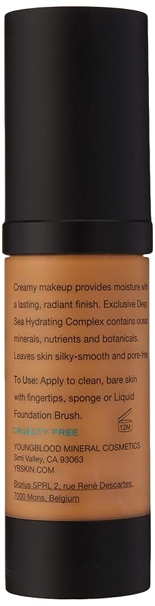 Youngblood Clean Luxury Cosmetics Liquid Mineral Foundation, Tahitian Free, Gluten-Free