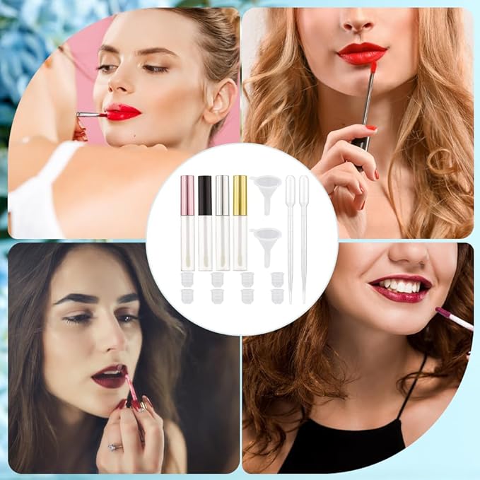 GORGECRAFT 8PCS 10ml Empty Lip Gloss Tubes with Wand Tip Refillable Lipgloss Balm Bottle Clear Plastic Cosmetic Gloss Container Lipstick Bottle with Droppers Funnel for Travel DIY Lip Samples