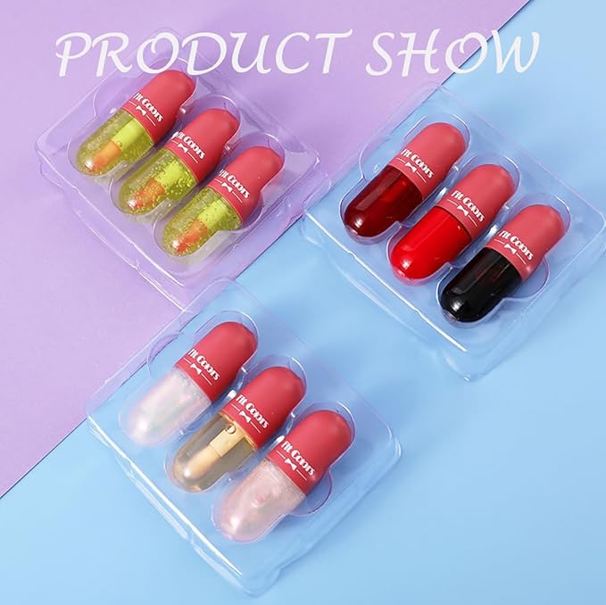 3 Color Glass Lip Oil Hydrating Tinted Plump Glass