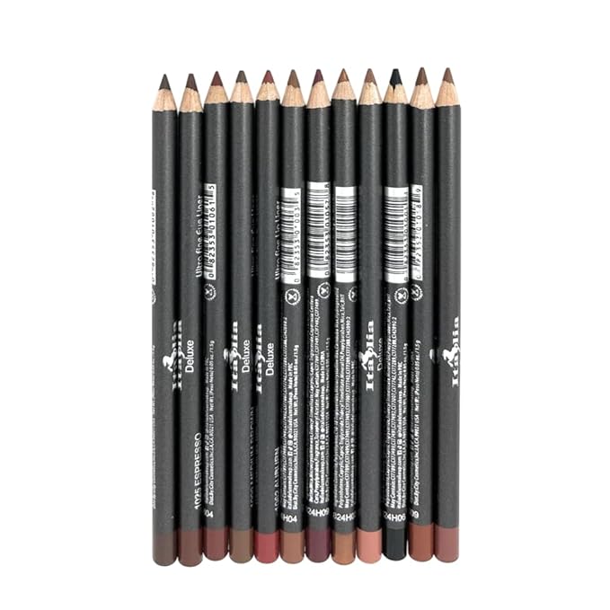12 pcs, 12 Colors Brown Tone Italia Deluxe Ultra Fine Lip Liner & Eyeliner Set, Creamy, Long Lasting, High Pigmented Pencil, Various Shades of Brown