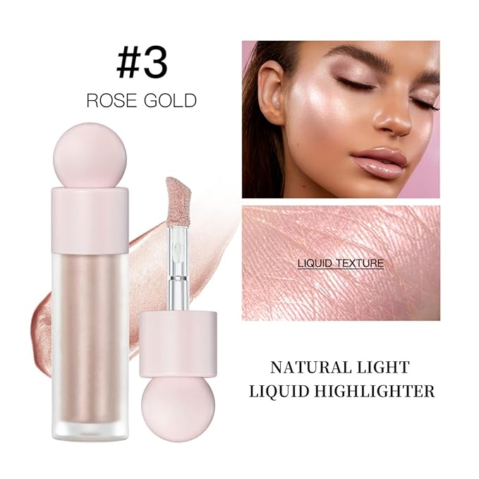 Liquid Highlighter Natural Glow For Face & Body, Rose gold)