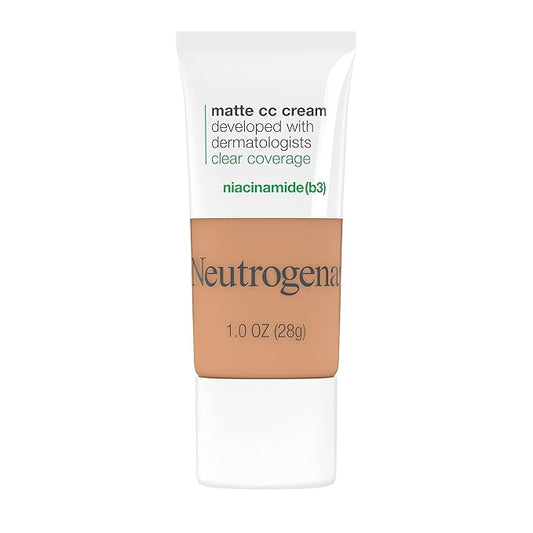 Neutrogena Clear Coverage Flawless Matte CC Cream, Full-Coverage Free, Wheat, 1 oz