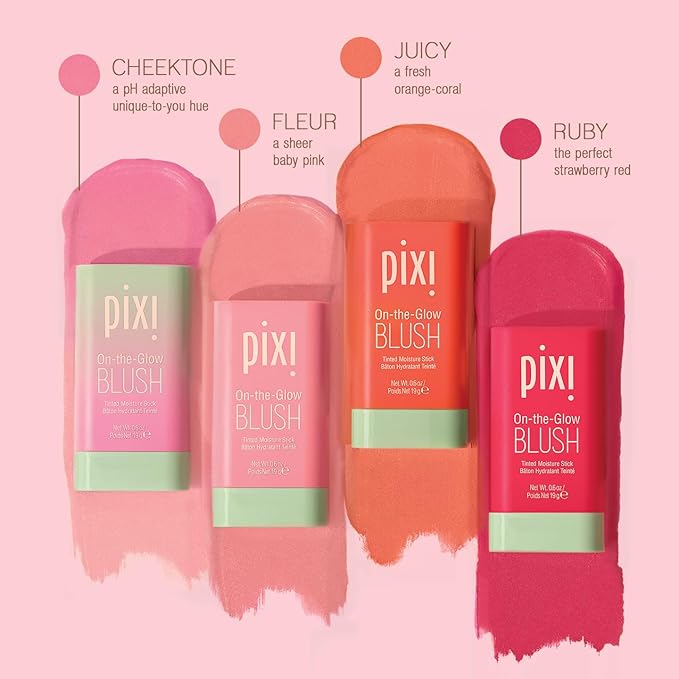 Pixi On-the-Glow Blush - Fleur, Hydrating Tinted Moisture Blush Stick with Ginseng, Aloe Vera & Fruit Extracts, For Cheeks & Lips, 19g / 0.6oz, Paraben-Free