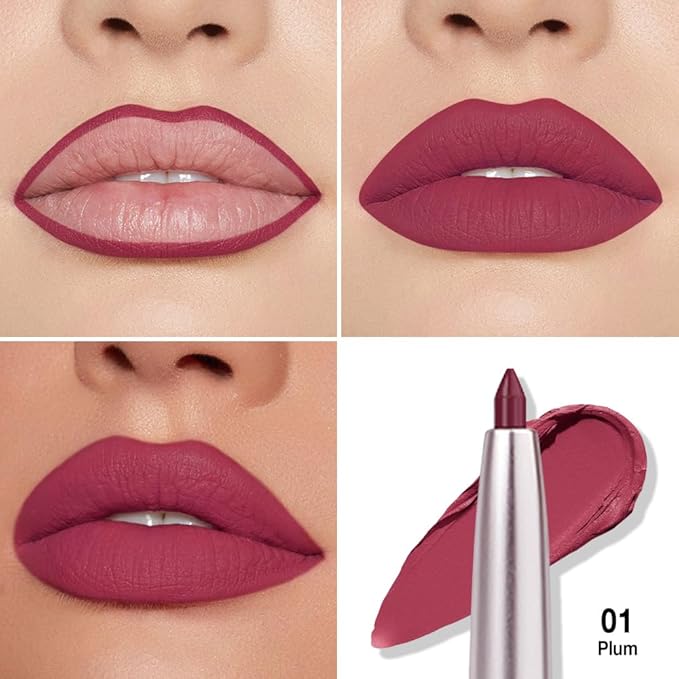 evpct Silky Lip Liner Pencil Retractable, Plum Red Smooth Lip Liner Creamy Velvet Lipliner Long-Lasting for Korean Makeup Contouring Matte Lip High Pigmented Rich Colors Crayon Lipstick Pen 01
