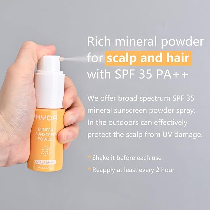 KYDA 2 Pcs Mineral Sunscreen Powder, for Scalp & Hair, SPF 35 PA++, Scalp Sunscreen Powder, Broad Spectrum UV Protection, Lightweight, No-Greasy, 0.71 Oz.