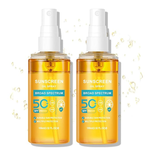 KYDA 2 Bottles Oil Sunscreen Spray, Glow Oil Sunscreen Mist SPF 50, Lightweight Hydration Body Sunscreen Oil, Refreshing Sunscreen Spray, Broad Spectrum UVA/UVB Protection