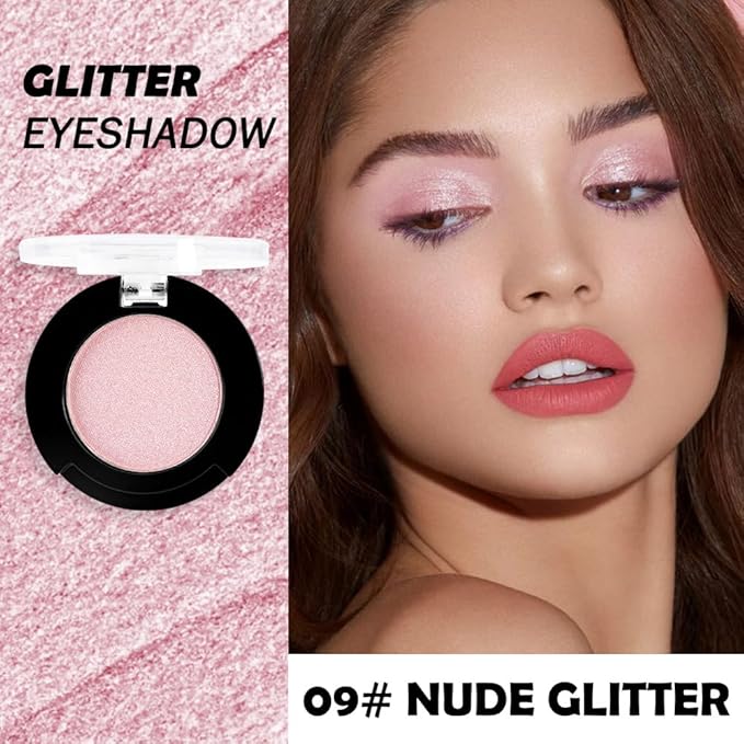 Monochrome Glitter Eyeshadow Makeup Palette, Highly Pigmented Nude Pink Eyeshadow Palette, Shimmer Pressed Powder Eye shadow Makeup, Single Vegan Eye Shadow, Daily Evening Women Girls Eyeshadow Gift9#