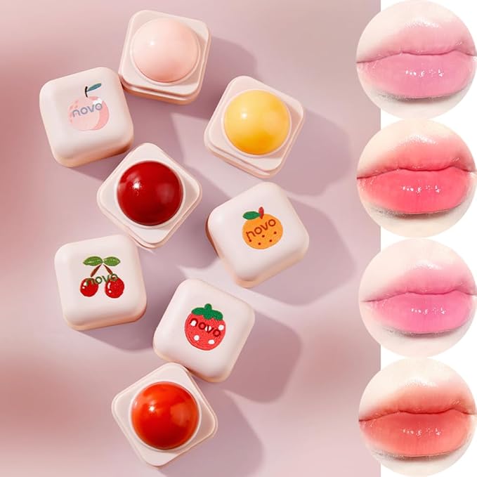 Rayberro 4 Pack Color Changing Lipstick Lip Balm Lipstick Set PH Temperature Color Change Lipstick Long Lasting Moisturizer Repair Balm Cute Pudding Shape Orange Pink Red Night Sleep Lip Care Balm