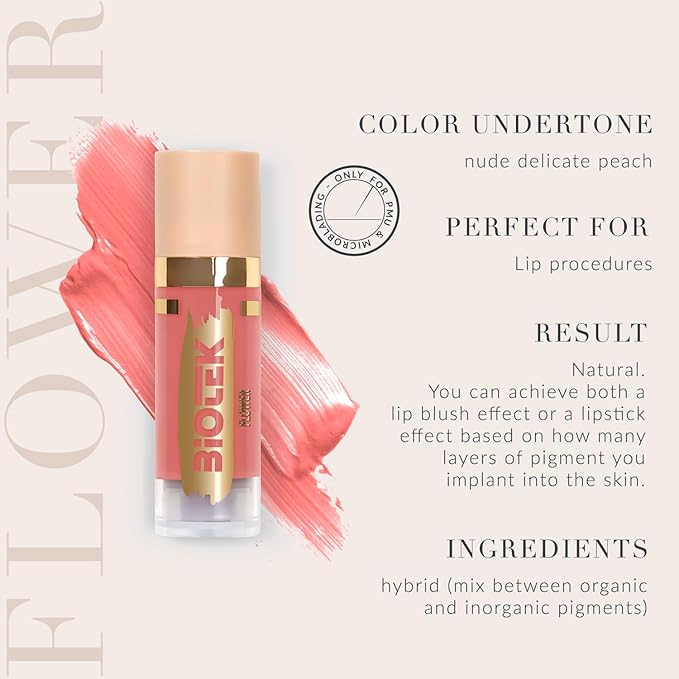 Biotek Lip Pigment for Permanent Makeup - Pink Peach Color for Lip - Made in Italy - Flower 0,61 fl.oz.