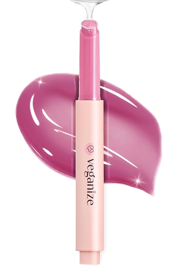 SELF BEAUTY Veganize Collagen Lip Glass Balm | Hydrating Lip Balm in 9 Vibrant Colors | Moisturizing Lip Care Infused with Collagen Jelly Magic | No Animal Trial Lip Balm 0.06 oz (#7 Pale Petal)