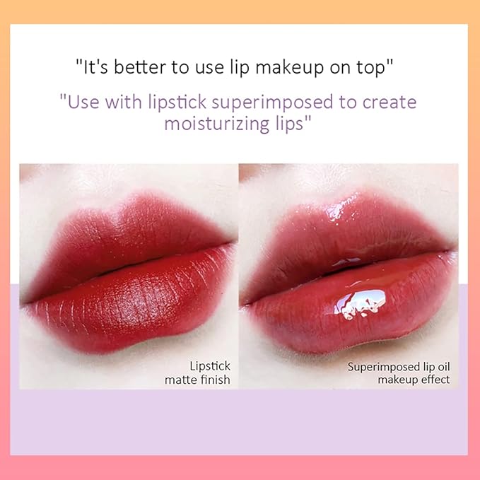 Fruit Pearlescent Plumping Lip Oil, Lip CarePearl & Shimmer Mini Lip Gloss Kit, Lip Care Hydrating Lip Gloss Tinted Lip Balm, Long Lasting & Nourishing Lip Glow Oil, Non-sticky Fresh Texture (Orange)