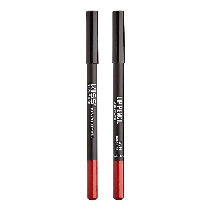 KISS New York Professional Slim Lip Pencil, Creamy Soft Lip Liner, Smooth Long-Lasting Rich Lip Color, Natural Lip Makeup, Water-Resistant Lip Crayon (Deep Red)