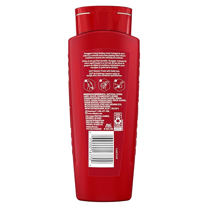 Old Spice Refreshing Body Wash for Men, 3X Defense, 24/7 Shower Fresh with Long Lasting Scent, Red Collection, Swagger with Cedarwood Scent, 16 oz (Pack of 4)