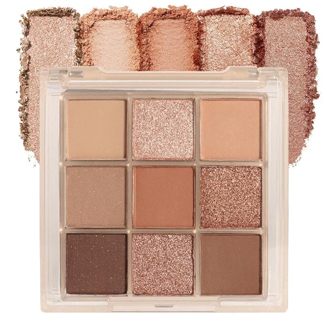 9 Colors Colorful Eyeshadow Palette Makeup,Rose Gold Brown Nude Matte Shimmer Neutral Eye Shadow Powder Palette,Highly Pigmented Naturing-Looking Long Lasting Waterproof