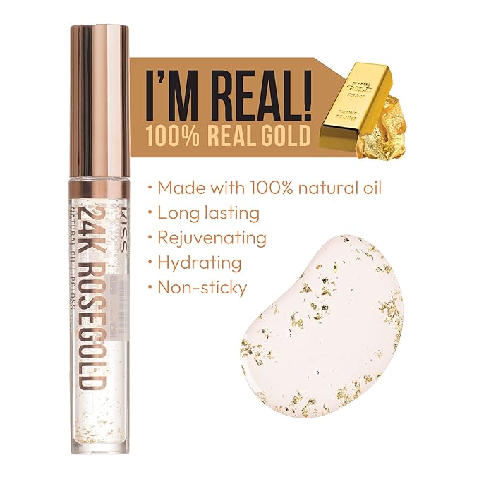 3 PACK Lip Oil Gloss, Hydrating Non-Sticky Lip Oil, 100% Natural Oil Clear Lip Gloss, Lightweight Lip Moisturizer (Rosegold & Shea Butter & Jojoba)