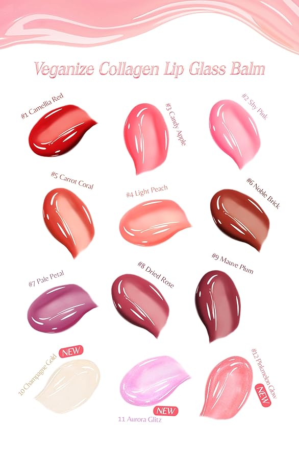 self beauty Veganize Collagen Lip Glass Balm - Hydrating Lip w/Hyaluronic Acid - Vegan Korean Lip Balm Moisturizing Lip Care – Lip Gloss Repair for Dry Cracked Lips 0.06 oz (#5 Carrot Coral)