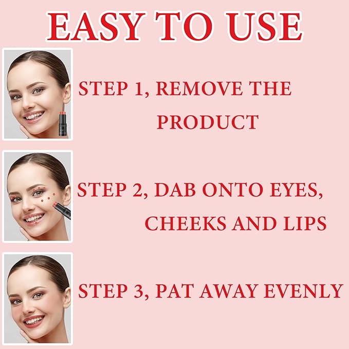 Cream Contour Blush Stick,Long Lasting Waterproof Blush Stick Women（Rose Red）