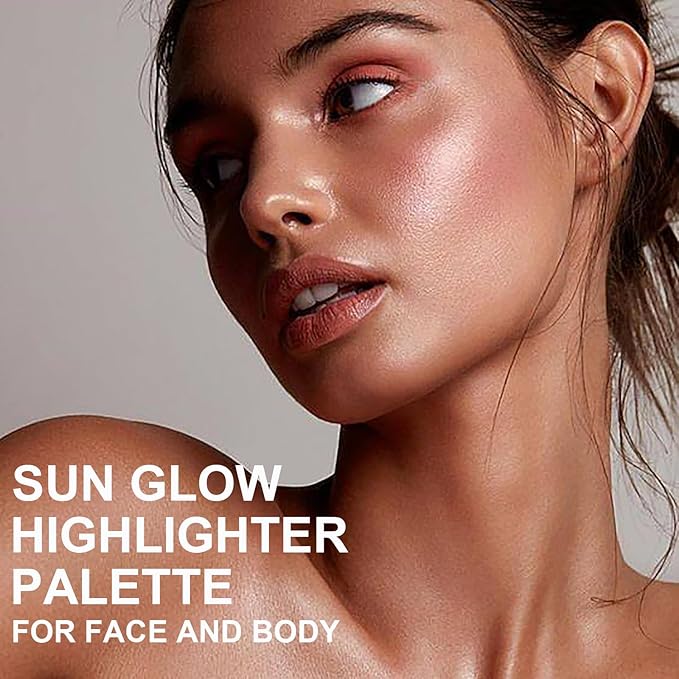 Face Highlighter Palette with Mirror, 8 Colors Glitter