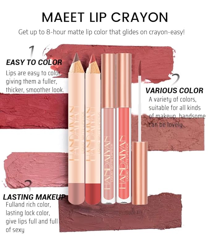 Lip Liner and Liquid Matte Lipstick Set, 12 Longwear