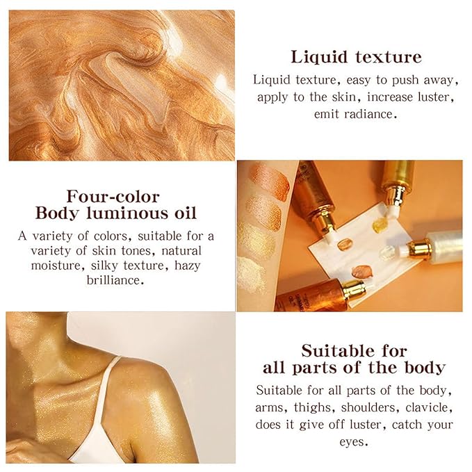 Shimmer Body Oil-Gold Face Brighten Glow Pearl Highlighter