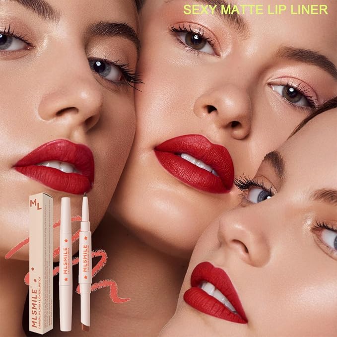 Matte Red Lip Liner Lipstick, Double-end Cream Lip Liner Pencil, Waterproof Long Wear Smudge Proof Lip Liner,Rich Lip Colors,Retractable Smooth Lip Liner, High Pigmented Dark Lip Liner For Women (#03)