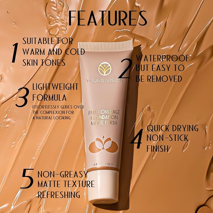 YOUNG VISION Full Coverage Longwear Foundation, Matte Finish,
