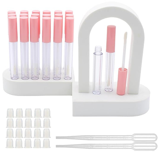10cm Empty Lip Gloss Tubes With Wand Lipgloss Tubes Cute With Pink Lids Lip Balm Bulk Refillable Cosmetic Containers Diy Lip Gloss Making Kit（20pcs）